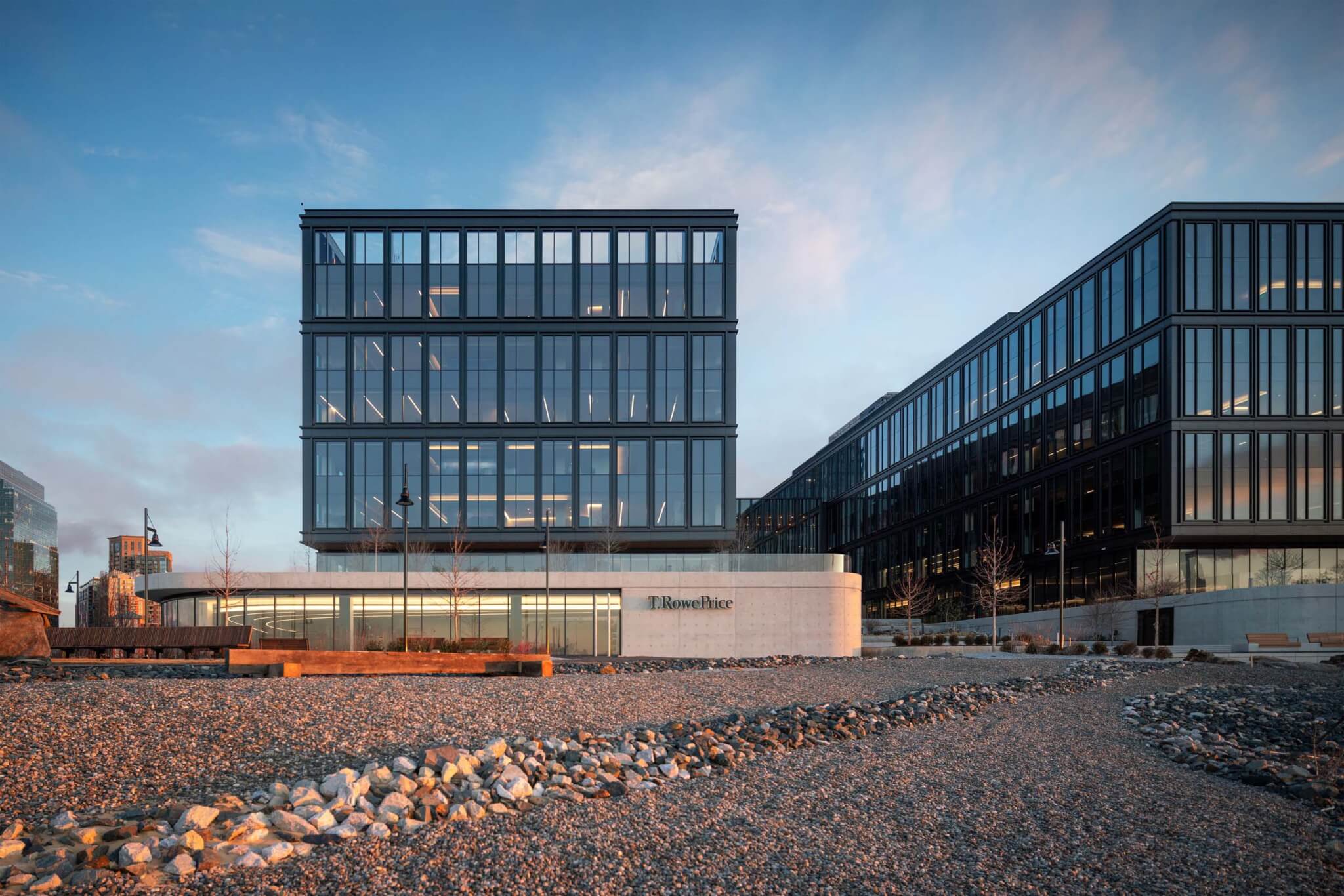 KPF’s T. Rowe Price Headquarters embraces Baltimore’s industrial vernacular with double-height windows and dark gray aluminum mullions