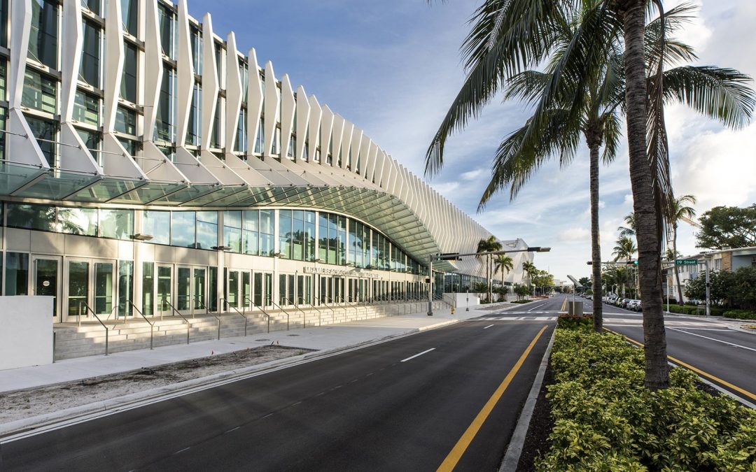 Undulating fins create a monumental entryway at the revamped Miami Beach Convention Center
