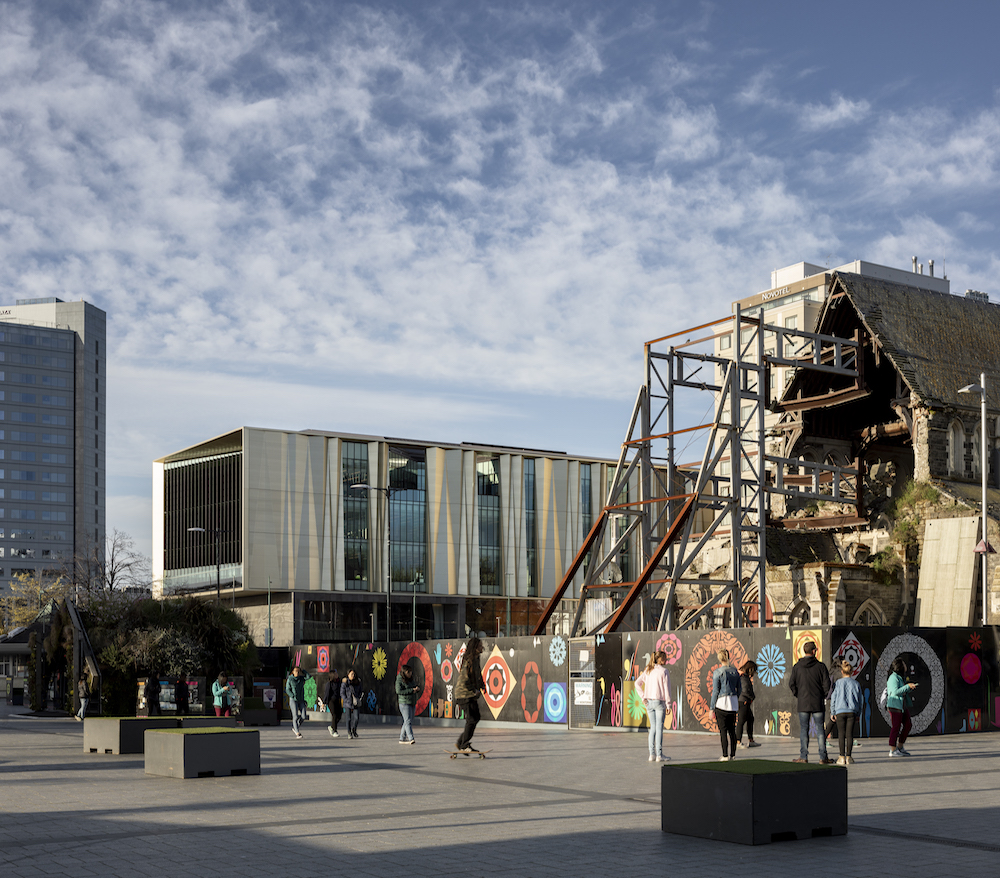 Perforated aluminum cladding of the Christchurch Central Library