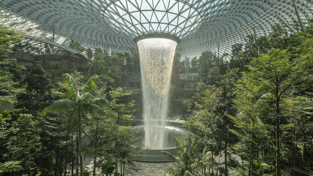 Safdie Architects-designed Changi Airport Jewel is enclosed by a