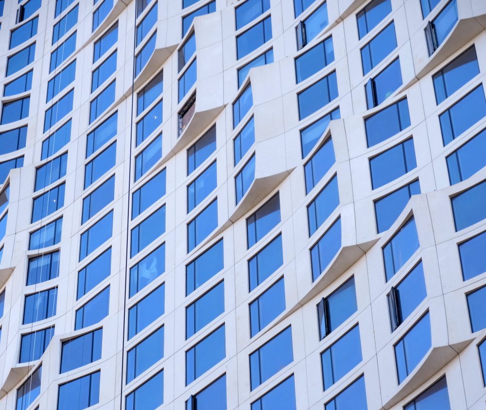 Facade detail of alternating rising and falling panels