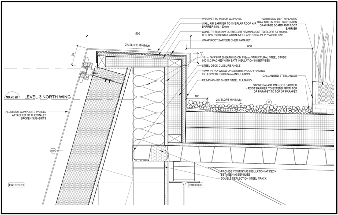 Construction detail where the roof meets the facade (Courtesy ZAS Architects + Interiors)